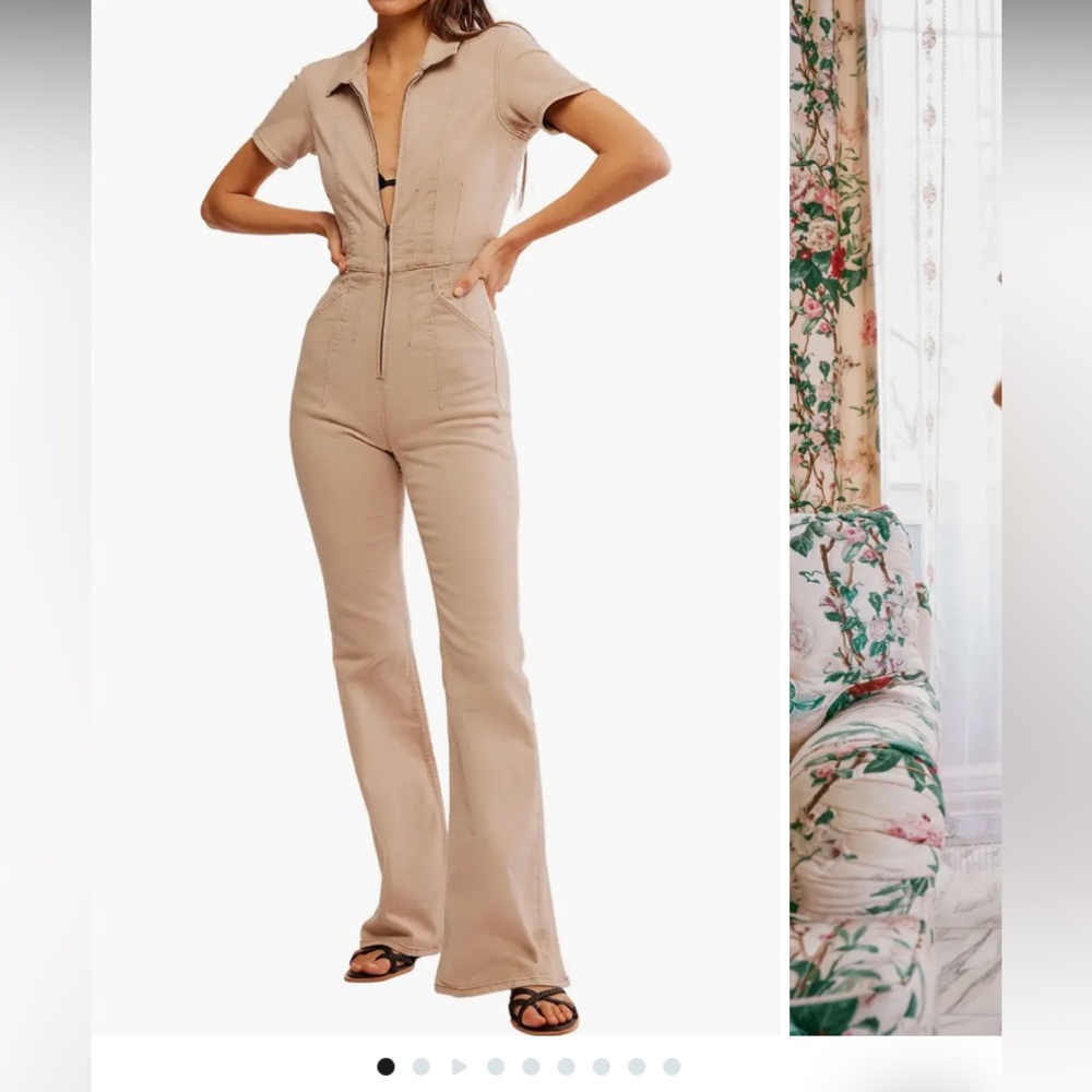 Khaki denim jumpsuit Free people jade “blushing” tan color We the free M